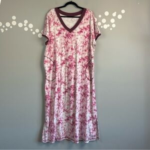 Dreams & Co Plus Size 1X Tie-Dye Lounge Maxi Dress V-Neck Pocket Sleep Shirt
